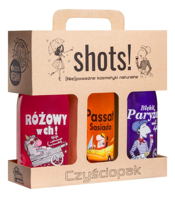 Shots! Czyściopak Unisex zestaw żel pod prysznic Różowy w ch! 500ml + Passat Sąsiada 500ml + Błękit Paryża 500ml For Sale