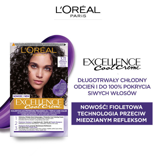 Excellence Cool Creme farba do włosów 3.11 Ultrapopielaty Ciemny Brąz Fashion