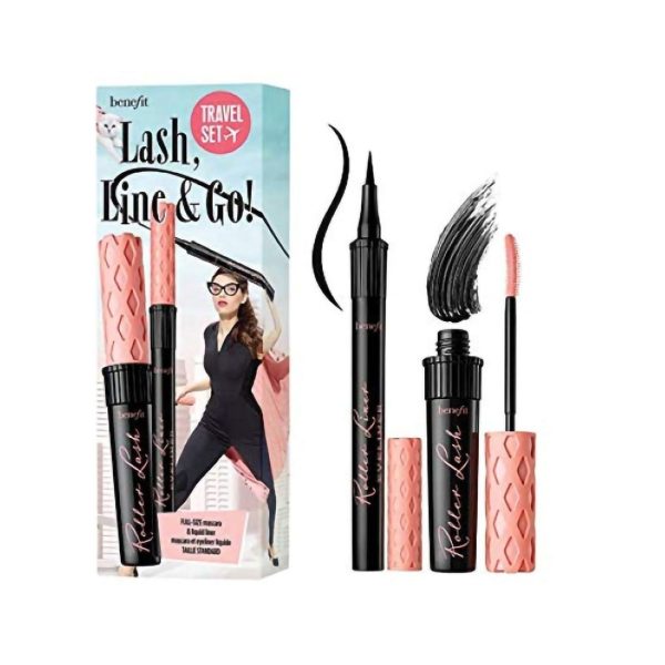 Lash Line & Go Travel Set zestaw podkręcająco-liftingujący tusz do rzęs Black 8.5g + matowy eyeliner w pisaku Black 1ml Hot on Sale