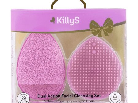 Dual Action Facial Cleansing zestaw silikonowa szczoteczka do mycia twarzy + gąbka złuszczająca For Cheap